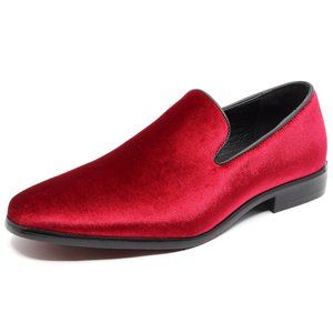 Red Men's Velvet Designer Classic Smoking Dress Tuxedo Loafers Slip On Shoes